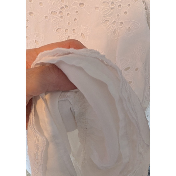 Express White Eyelet Floral Peplum Ruffle Puff Sleeve Cottage Coquette Blouse LG - Picture 8 of 10